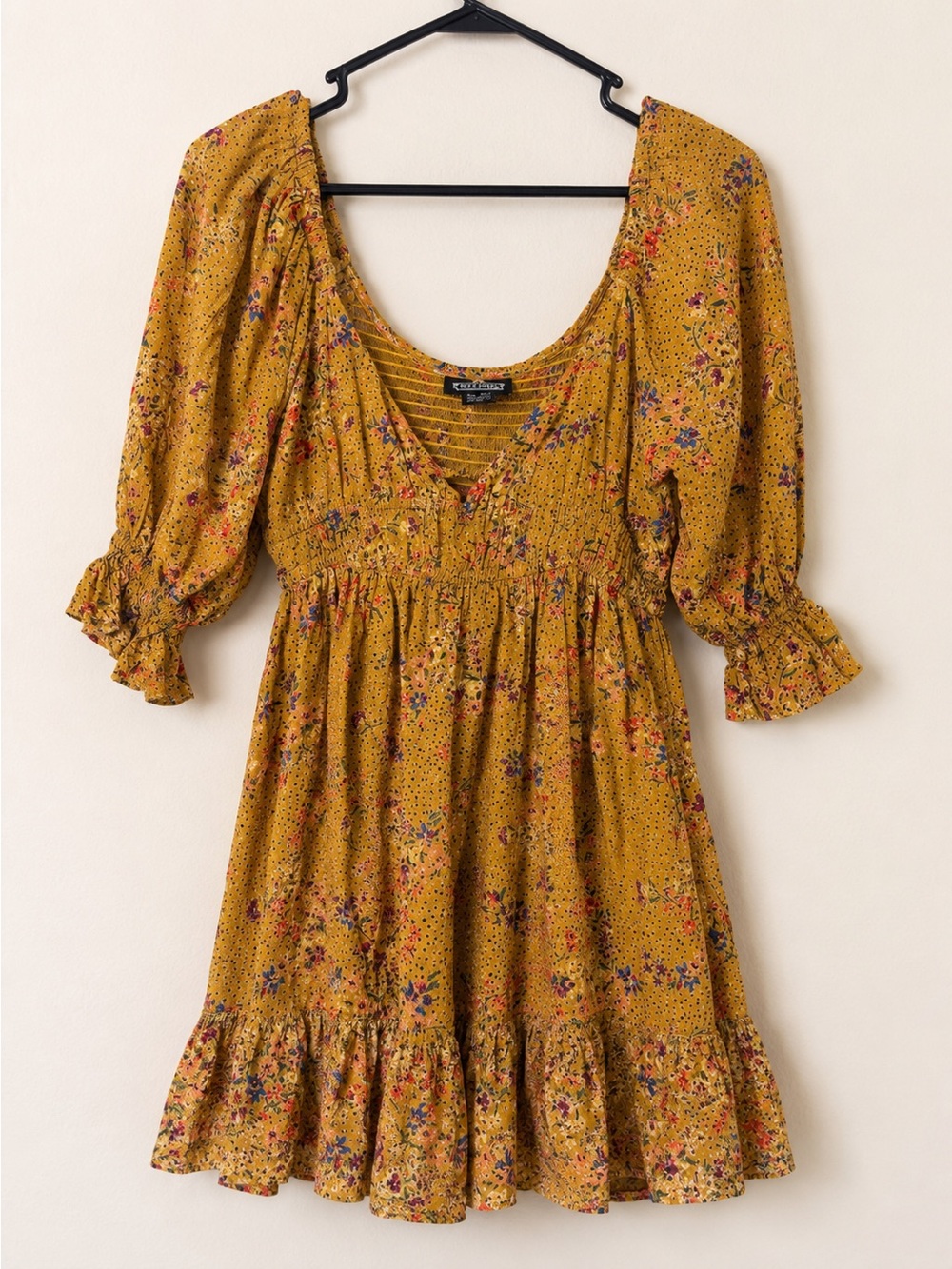 Angie Mustard Floral Mini Dress - Picture 3 of 7